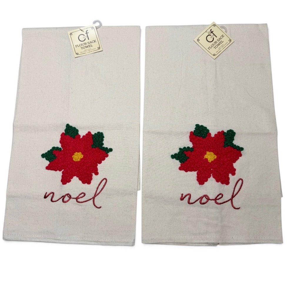 C&F Home Noel Poinsettia Flour Sack Towels Set of 2 Christmas 86171389 NWT